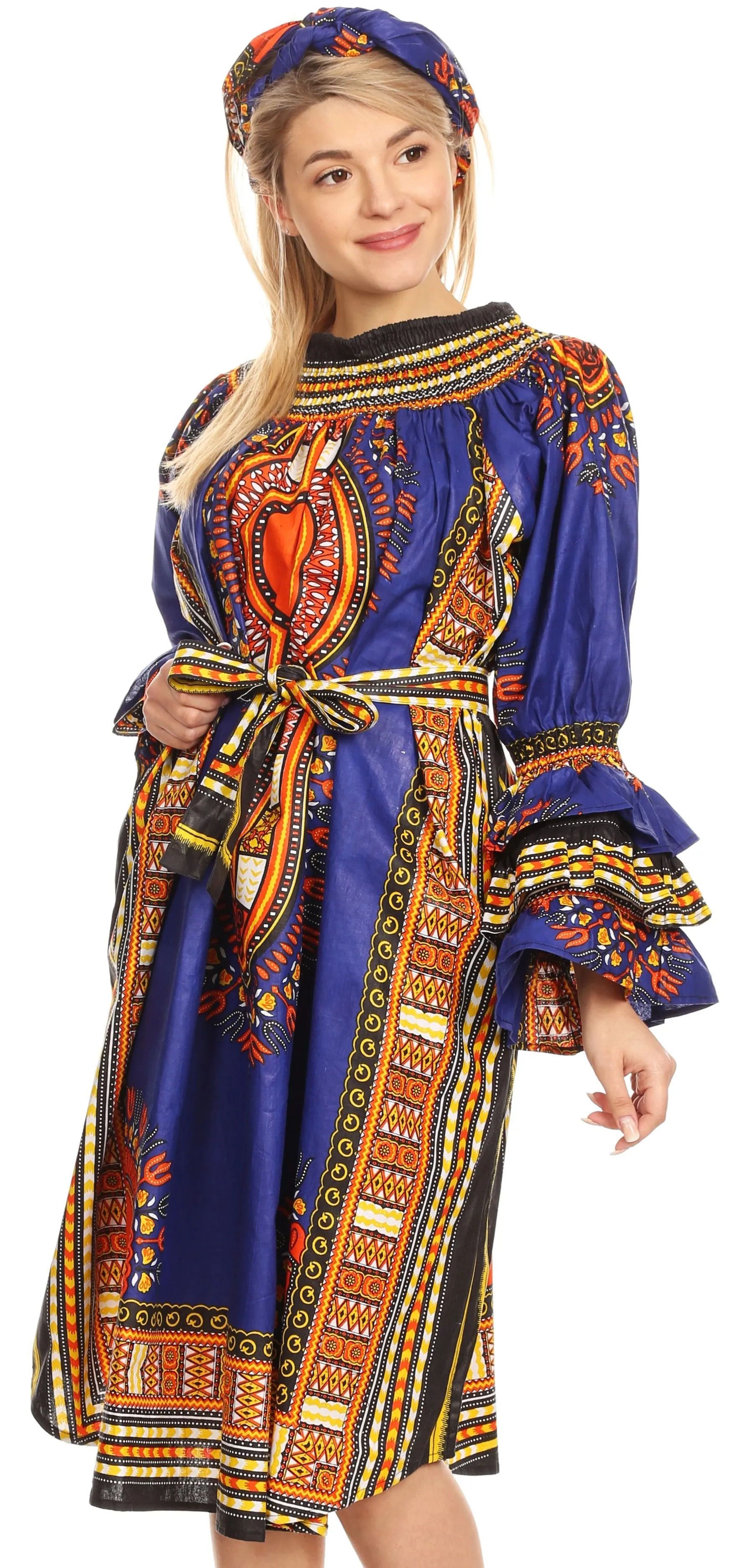 Sakkas Marta Women's Long Sleeve Off Shoulder Cocktail African Dashiki Midi Dress