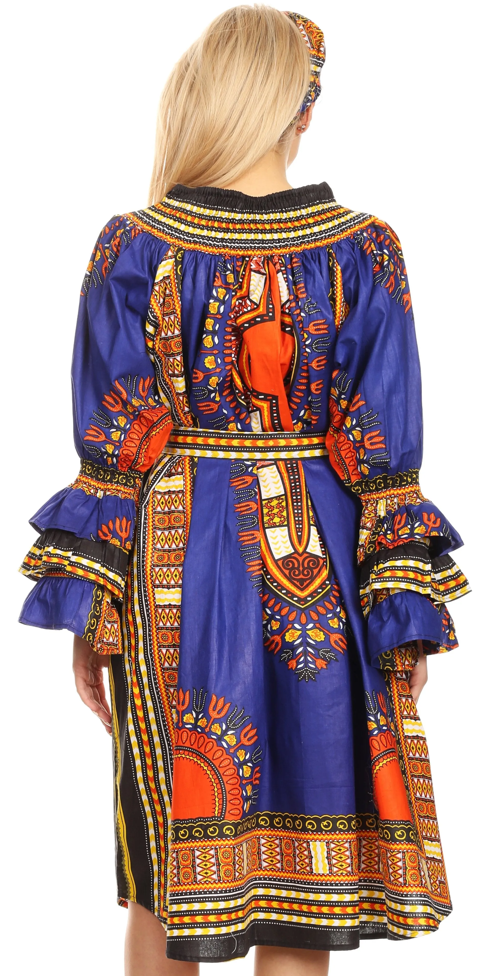 Sakkas Marta Women's Long Sleeve Off Shoulder Cocktail African Dashiki Midi Dress