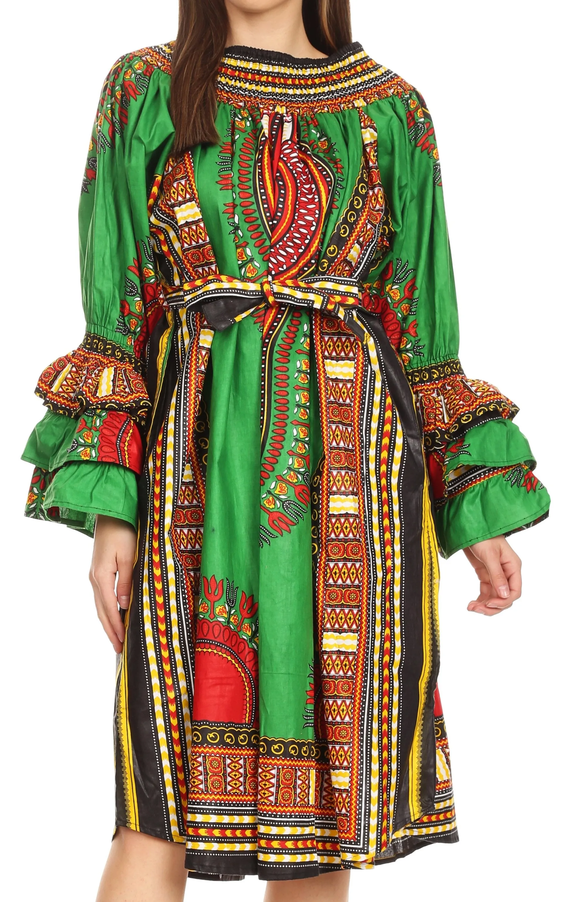 Sakkas Marta Women's Long Sleeve Off Shoulder Cocktail African Dashiki Midi Dress