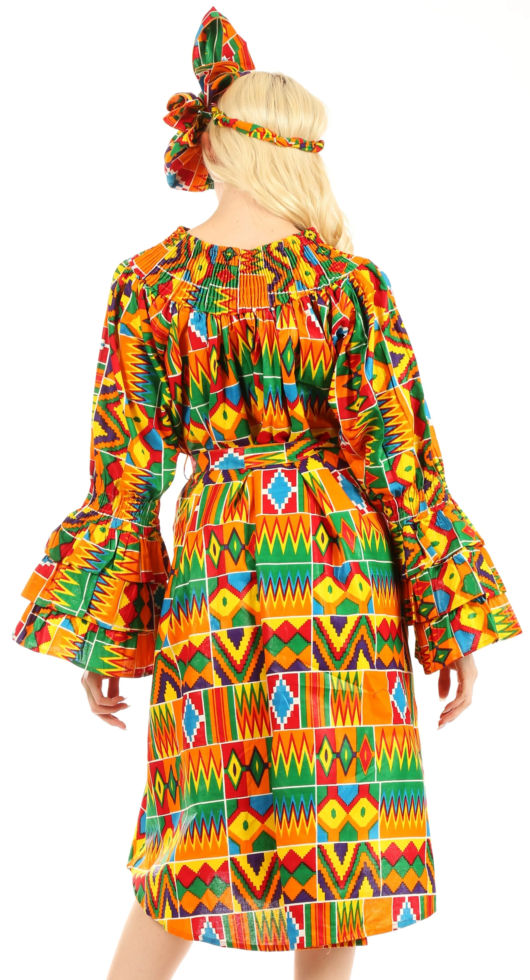 Sakkas Marta Women's Long Sleeve Off Shoulder Cocktail African Dashiki Midi Dress