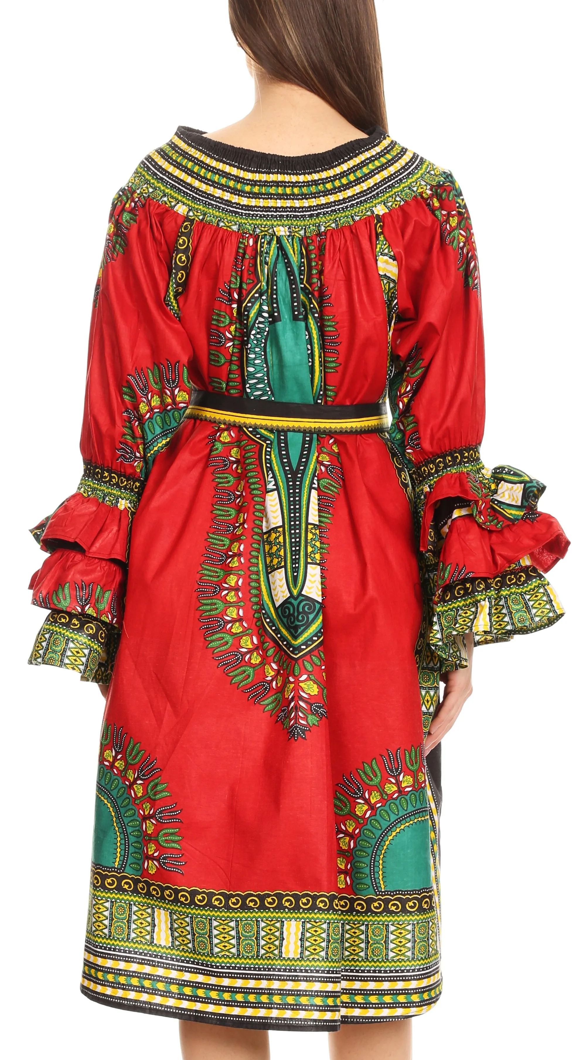 Sakkas Marta Women's Long Sleeve Off Shoulder Cocktail African Dashiki Midi Dress