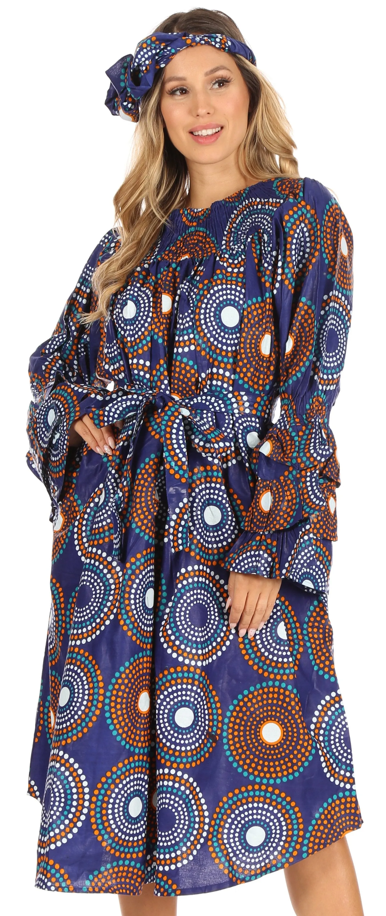 Sakkas Marta Women's Long Sleeve Off Shoulder Cocktail African Dashiki Midi Dress