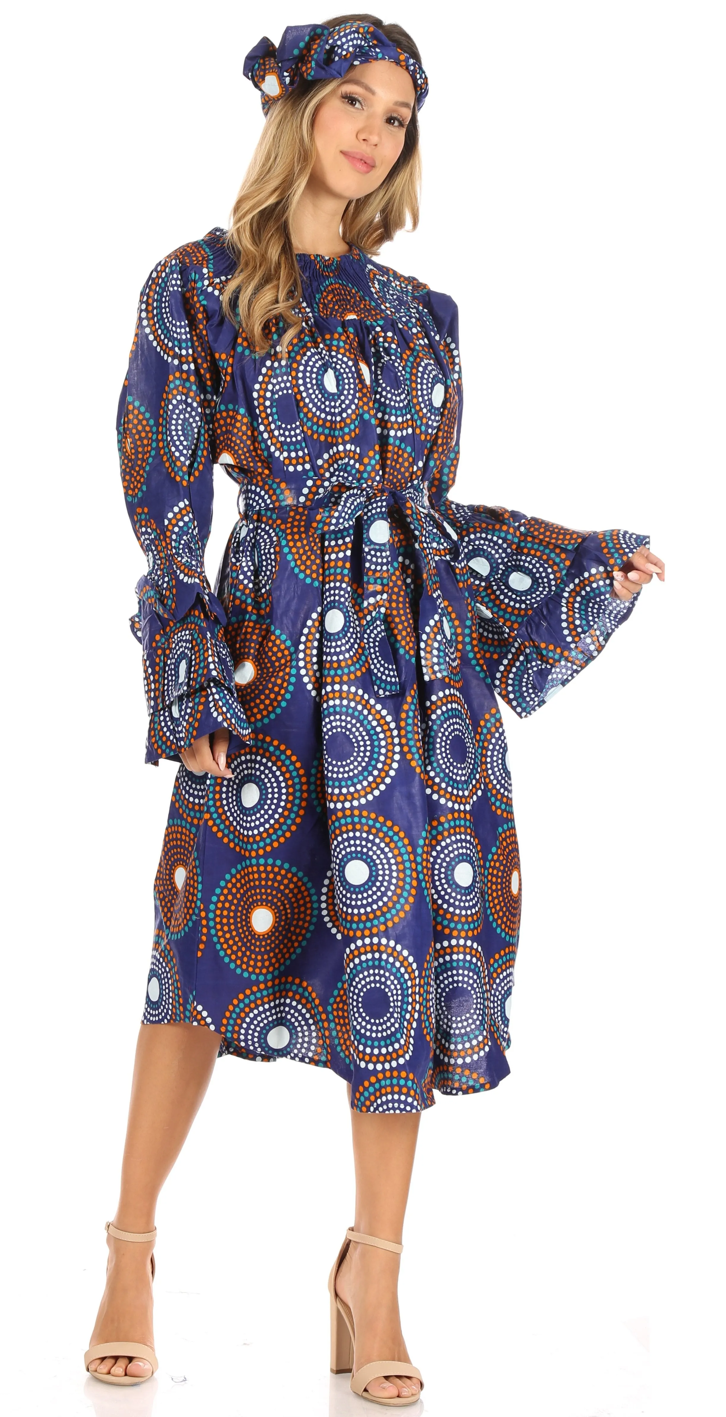 Sakkas Marta Women's Long Sleeve Off Shoulder Cocktail African Dashiki Midi Dress