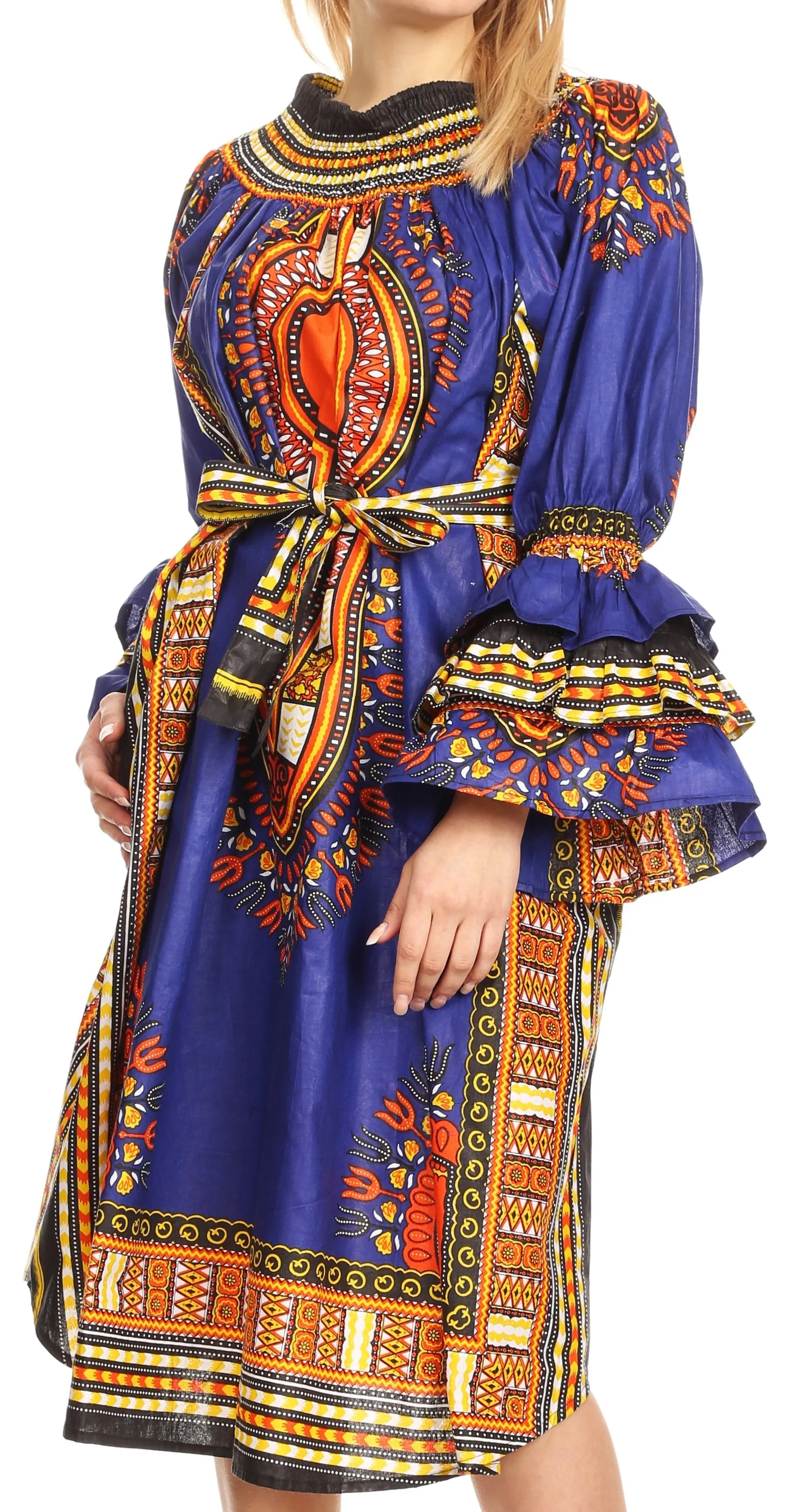 Sakkas Marta Women's Long Sleeve Off Shoulder Cocktail African Dashiki Midi Dress