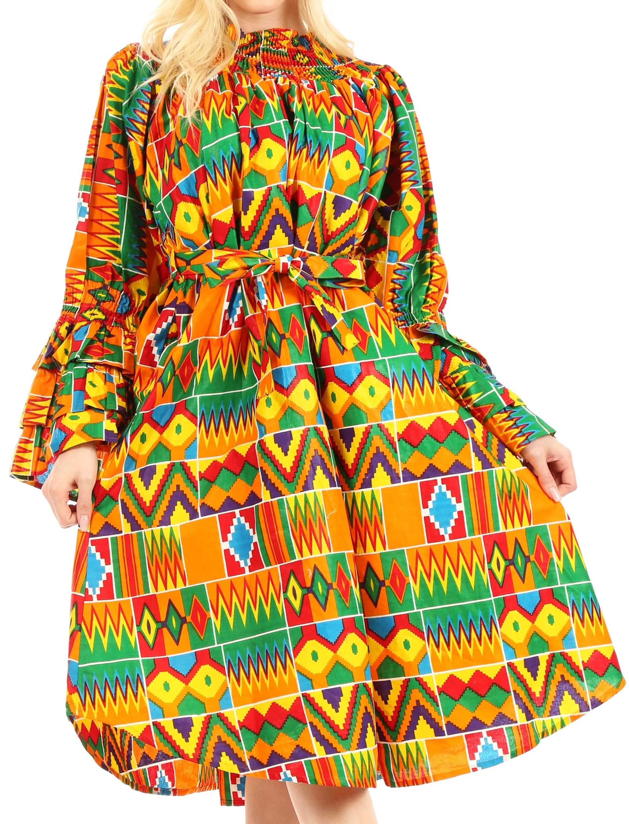 Sakkas Marta Women's Long Sleeve Off Shoulder Cocktail African Dashiki Midi Dress