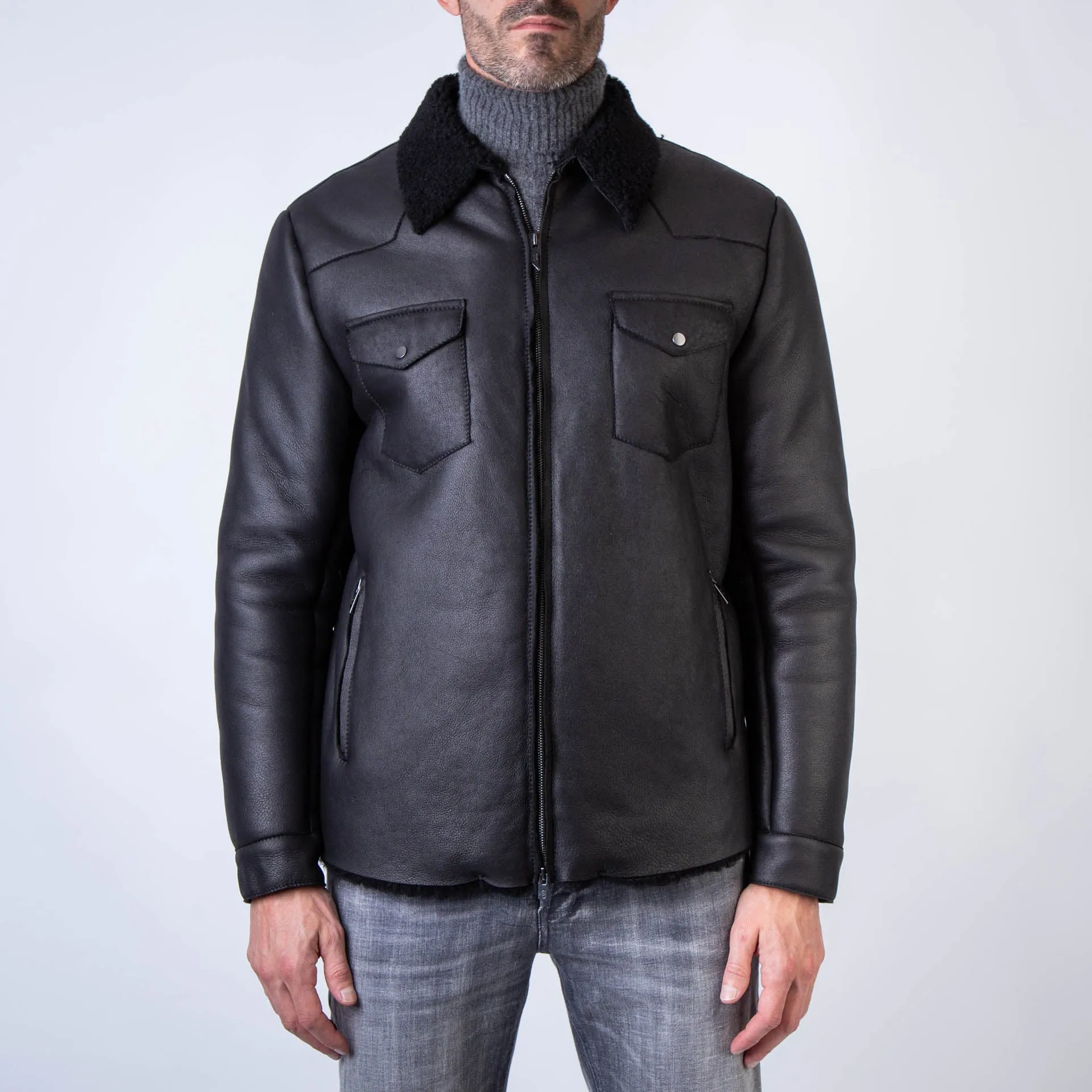 SALVATORE SANTORO LEATHER JACKET 47575-U BLACK