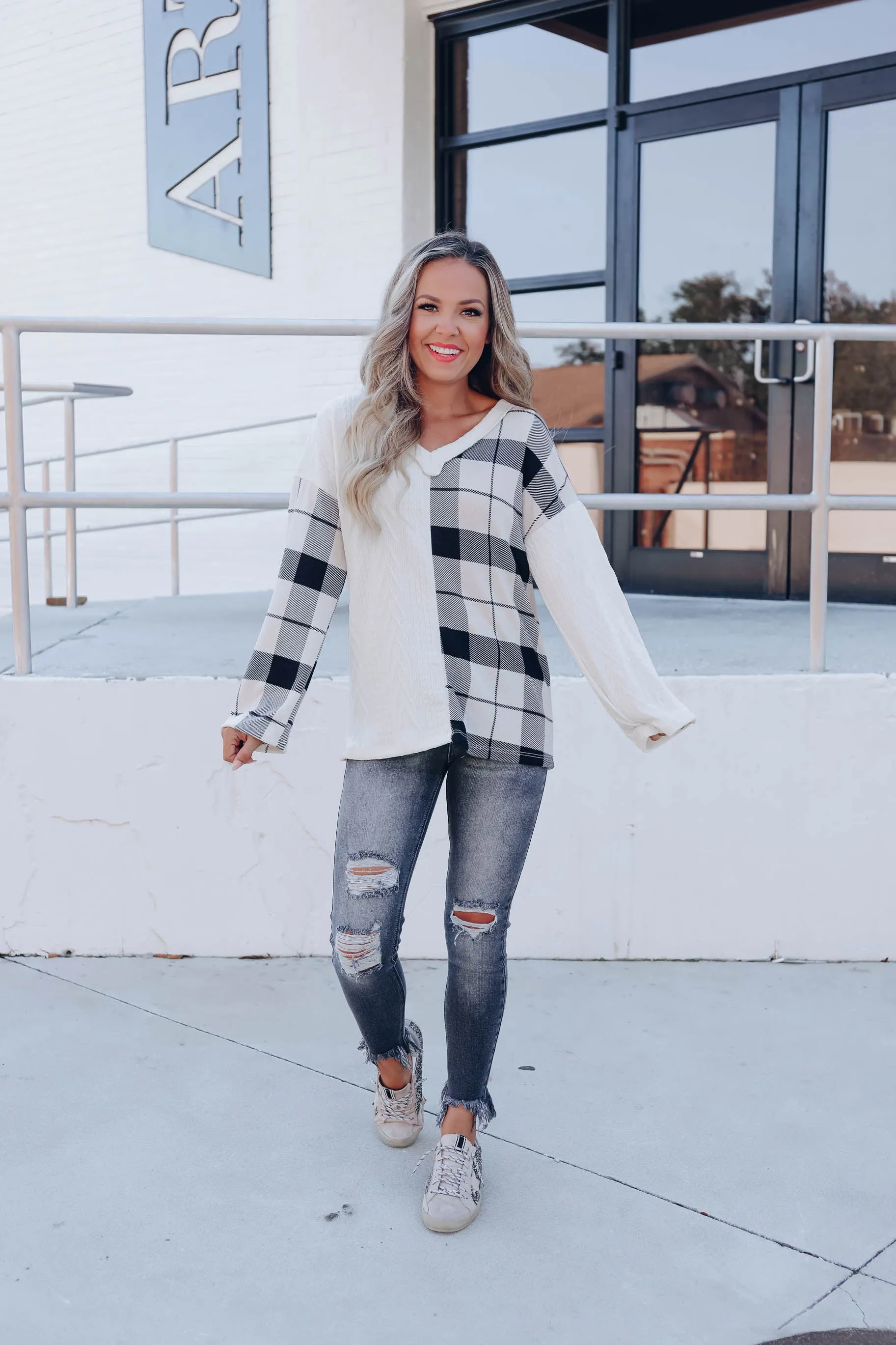 Sawyer Color Block Checkered Sweater - Ivory