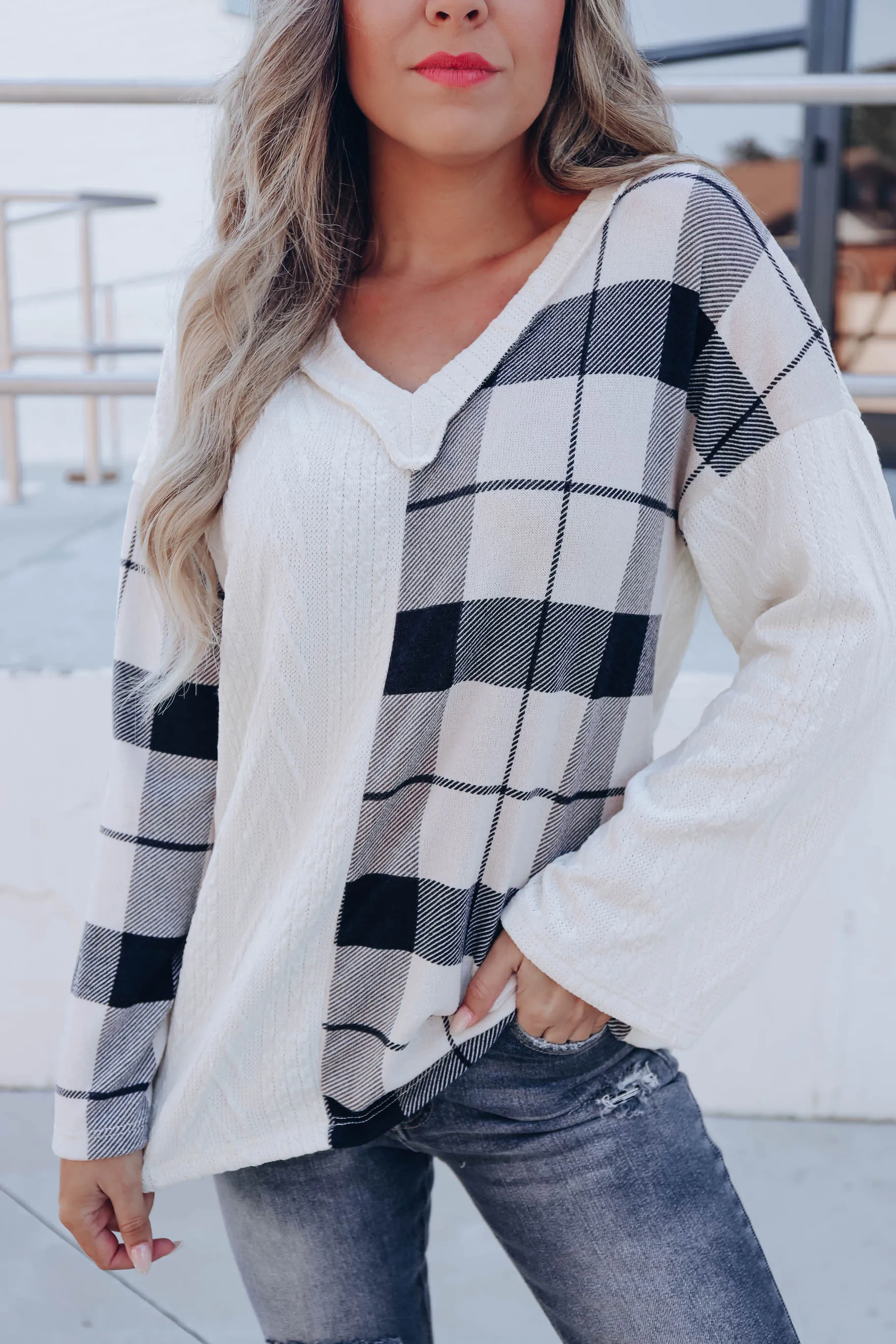 Sawyer Color Block Checkered Sweater - Ivory