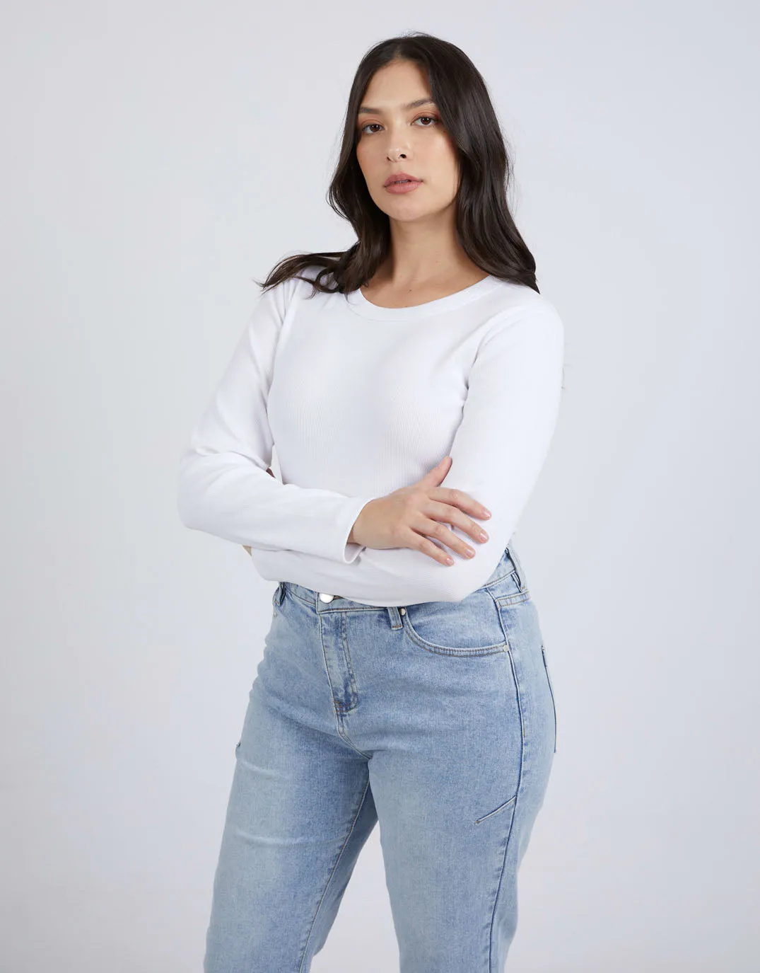 Scoop Long Sleeve Rib Tee - White