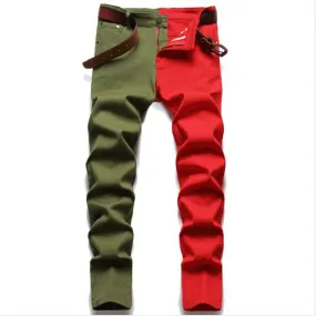 Side to Side Contrast Patchwork Slim Fit Pants