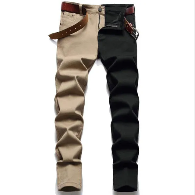 Side to Side Contrast Patchwork Slim Fit Pants