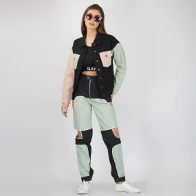 SLAY. Women's Flap Pocket Colorblock Denim Jacket & Jeans Co-ord Set