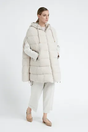 Sleeveless midi down jacket in wool bouclé fabric