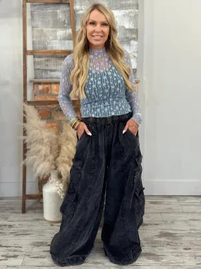 Slouchy Corduroy Wide Leg Jogger Pants in Black