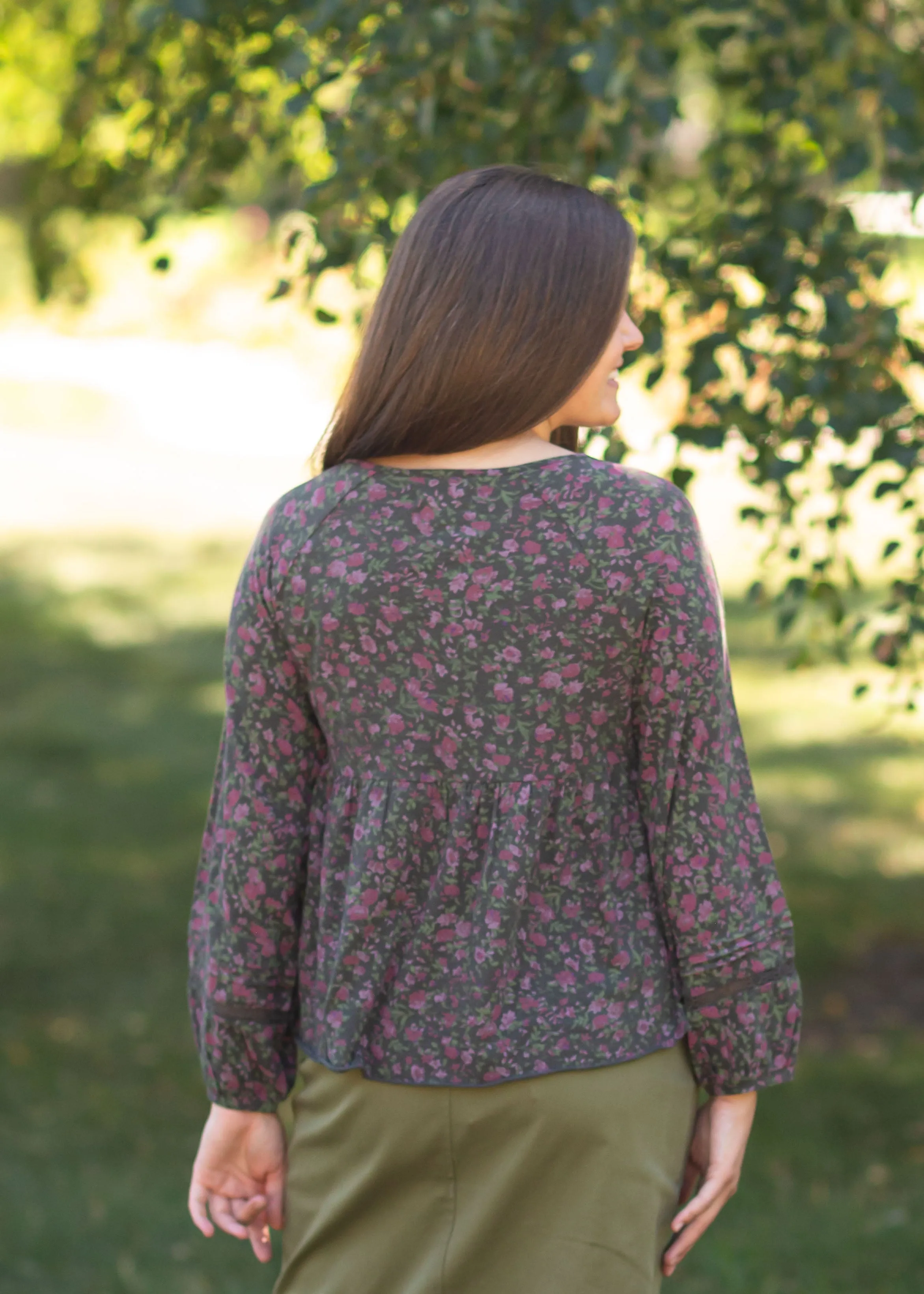 Smocked Bodice Floral Long Sleeve Top - FINAL SALE