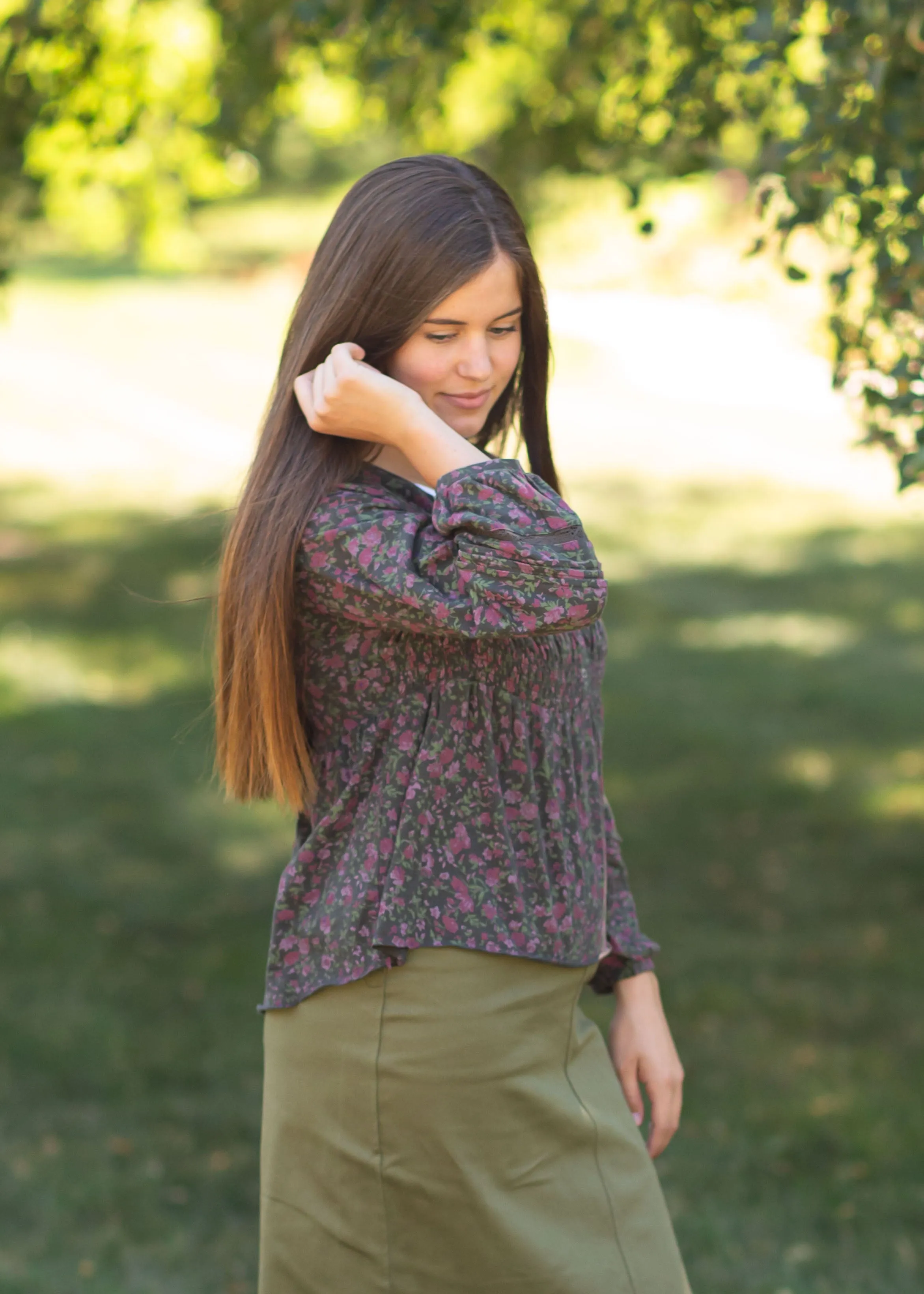 Smocked Bodice Floral Long Sleeve Top - FINAL SALE