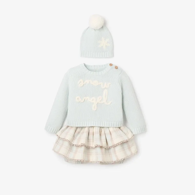 SNOW ANGEL SWEATER SKIRT SET & POM HAT