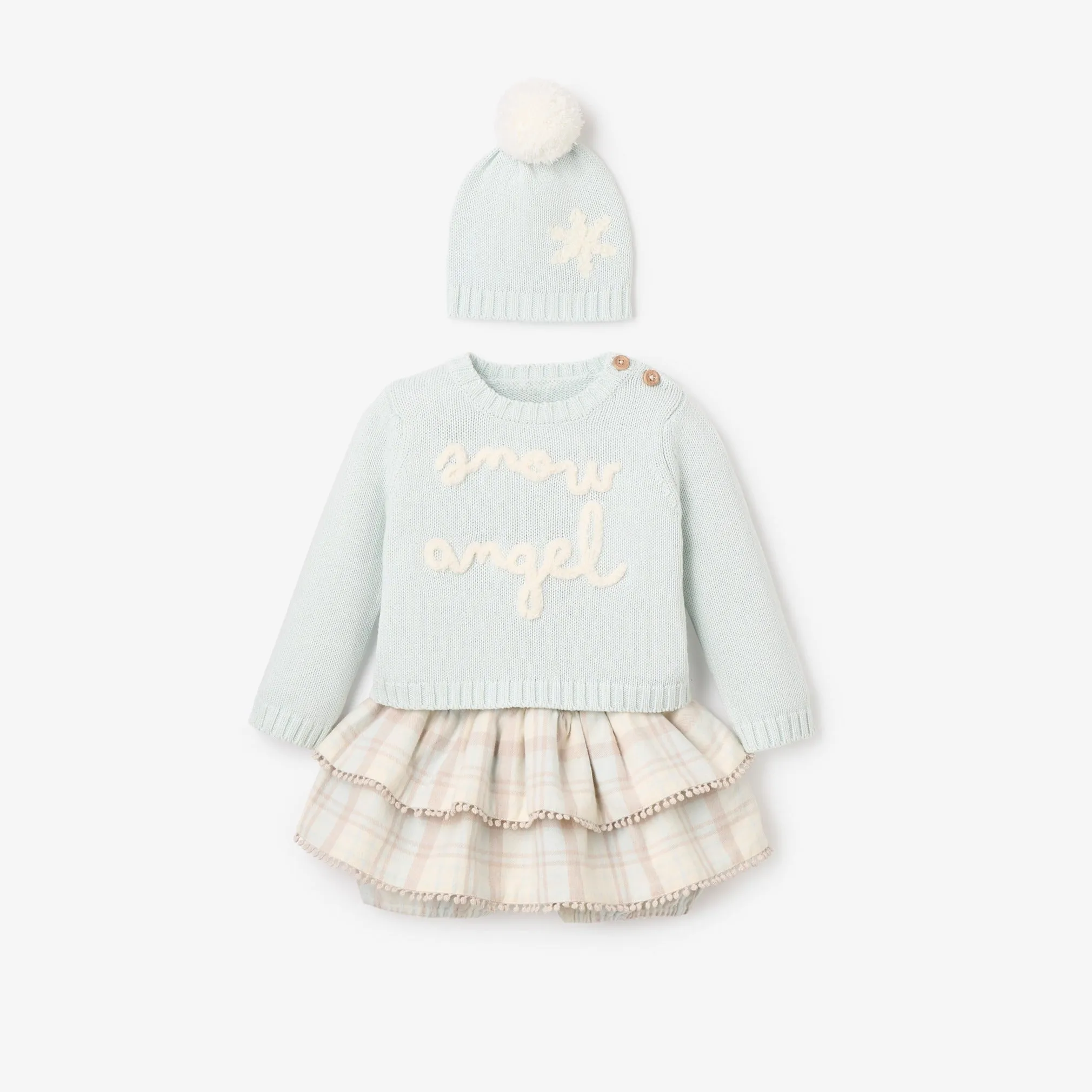 Snow Angel Sweater Skirt Set & Pom Hat