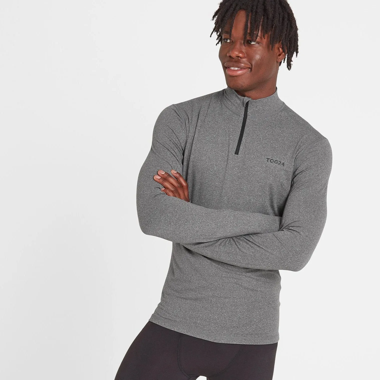 Snowdon Mens Thermal Base Layer Quarter Zip - Grey Marl