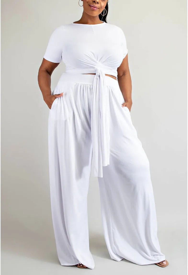 Solid Wrap Around Short Sleeve Top & Pants Set