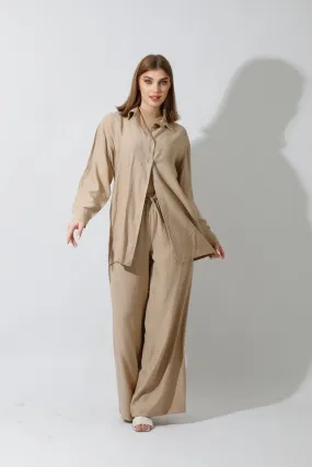 Spanish Linen -  Beige Wide Leg Pants