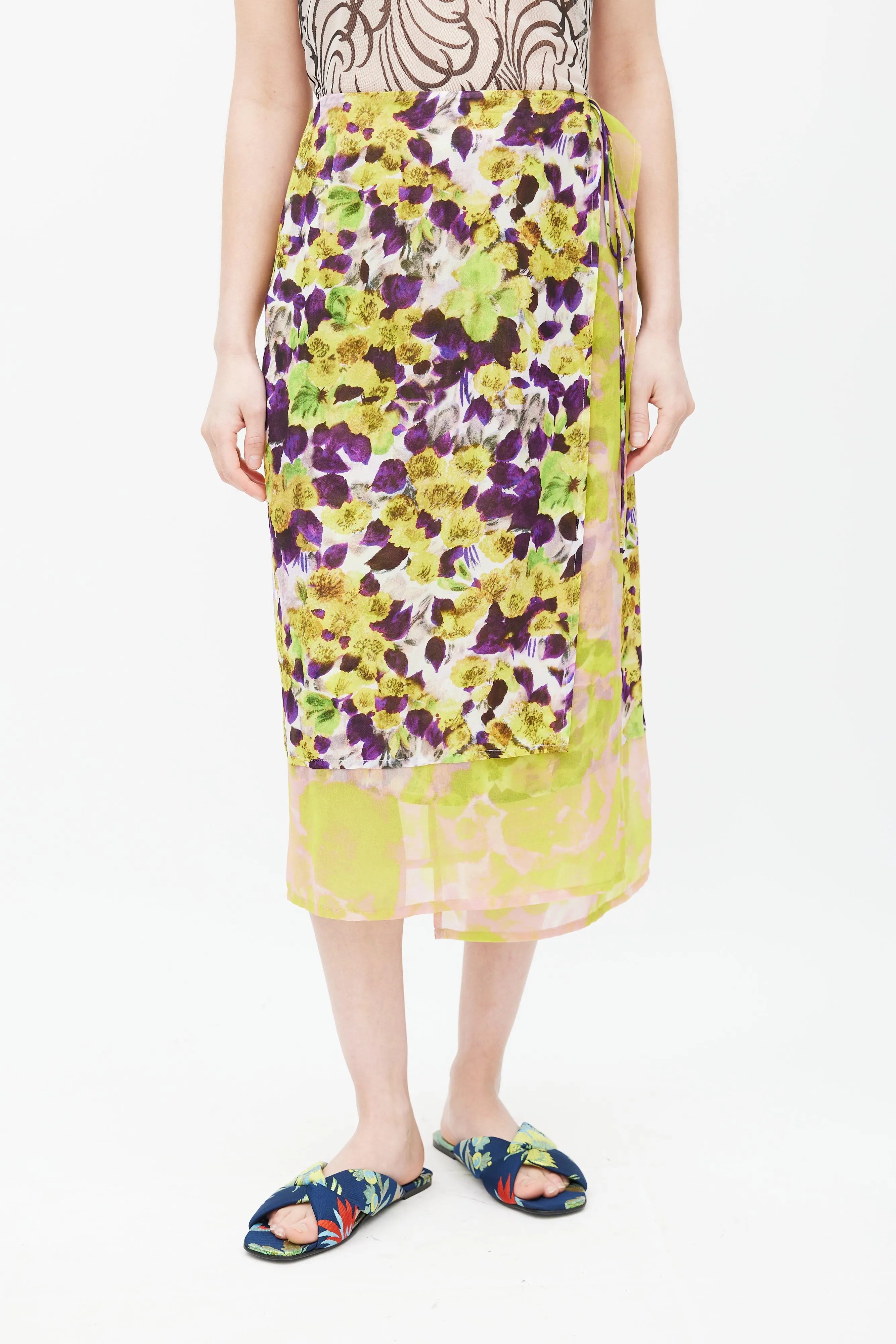 SS 2023 Yellow & Multicolour Floral Wrap Skirt