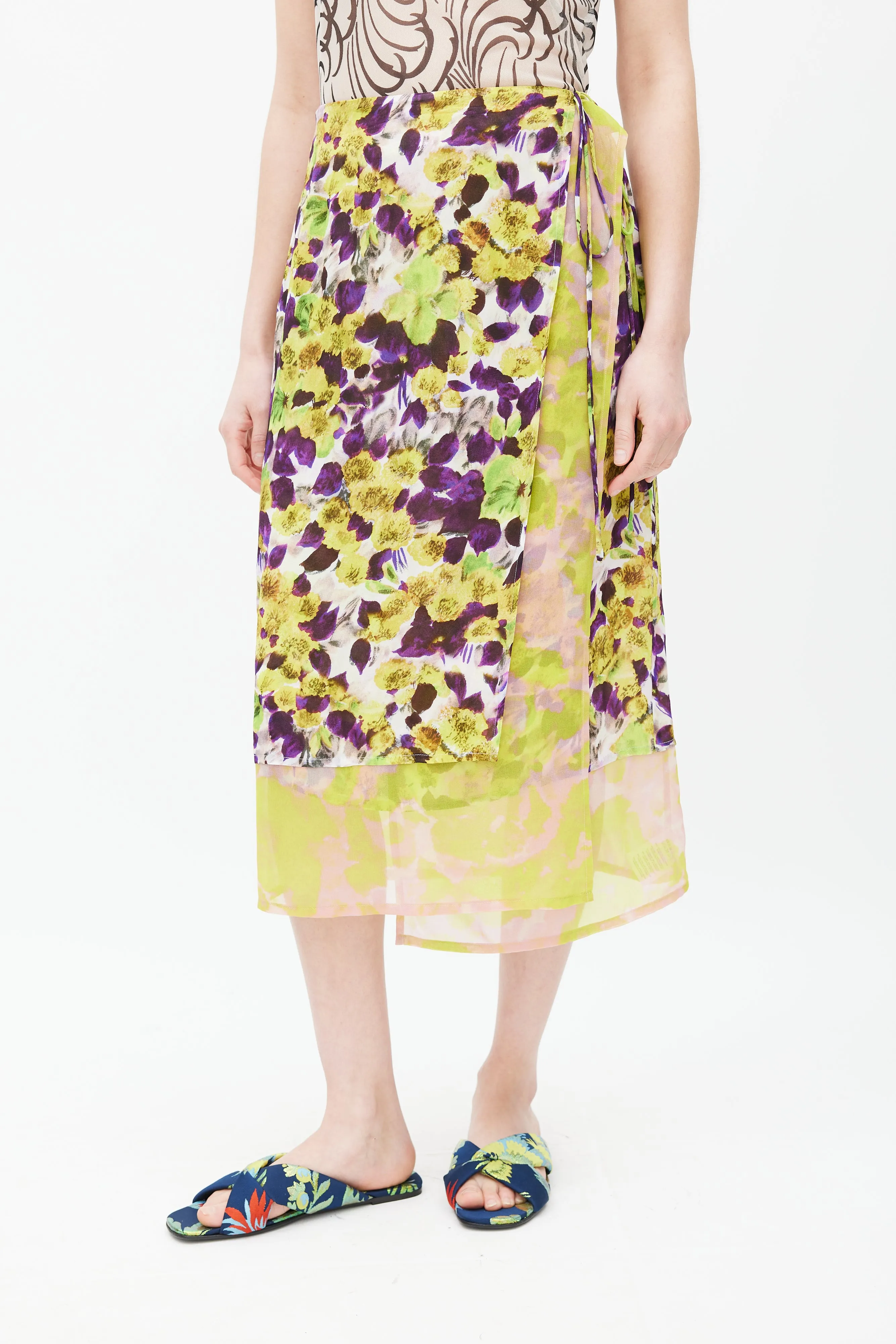 SS 2023 Yellow & Multicolour Floral Wrap Skirt