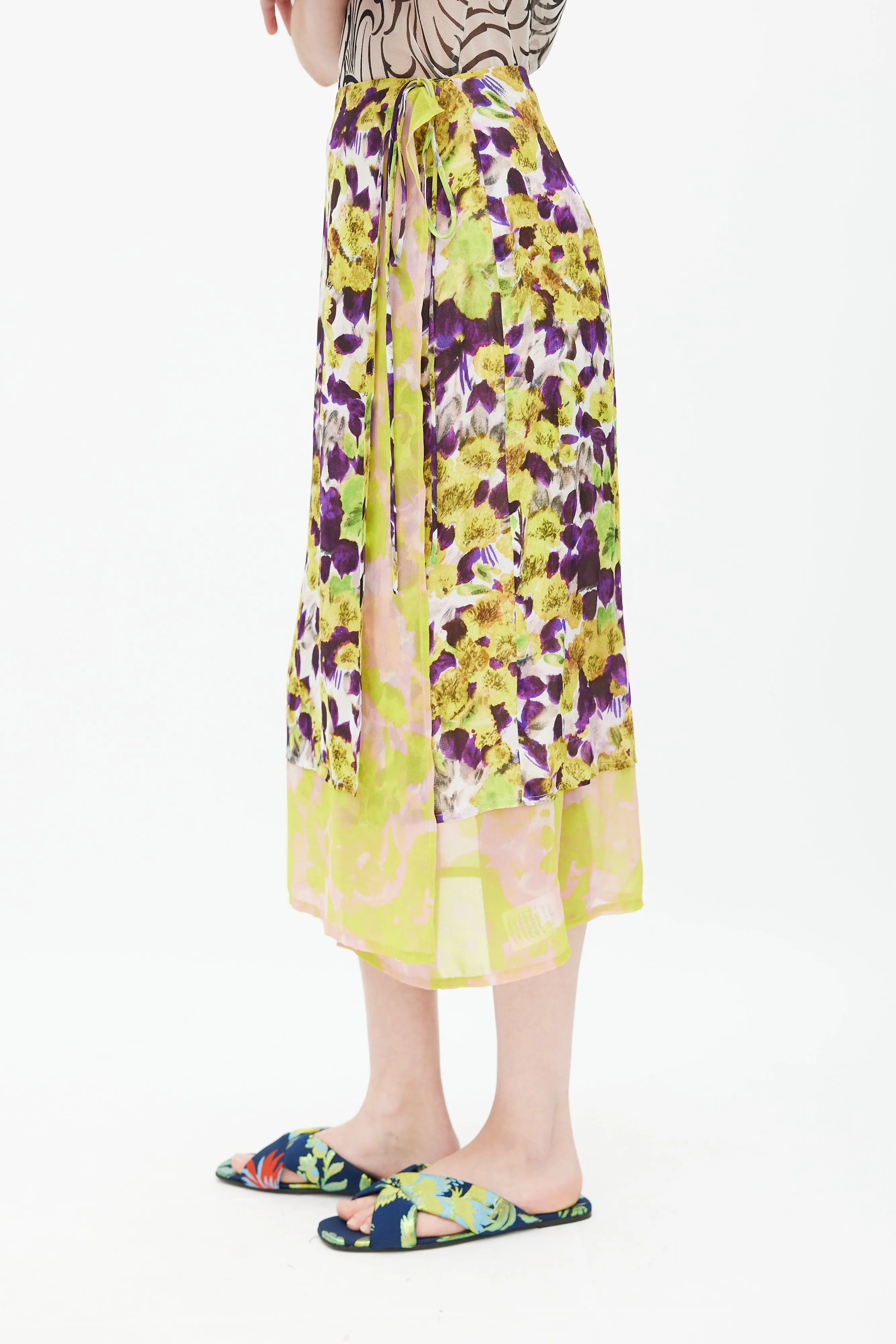 SS 2023 Yellow & Multicolour Floral Wrap Skirt