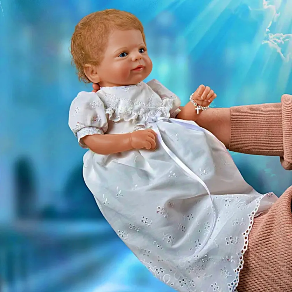 The Ashton-Drake Galleries Child of God Baby Doll RealTouch Vinyl Hand-Rooted Hair White Lace Dress Cross Bracelet Collectible Doll by Master Doll Artist Violet Parker 17 -inches