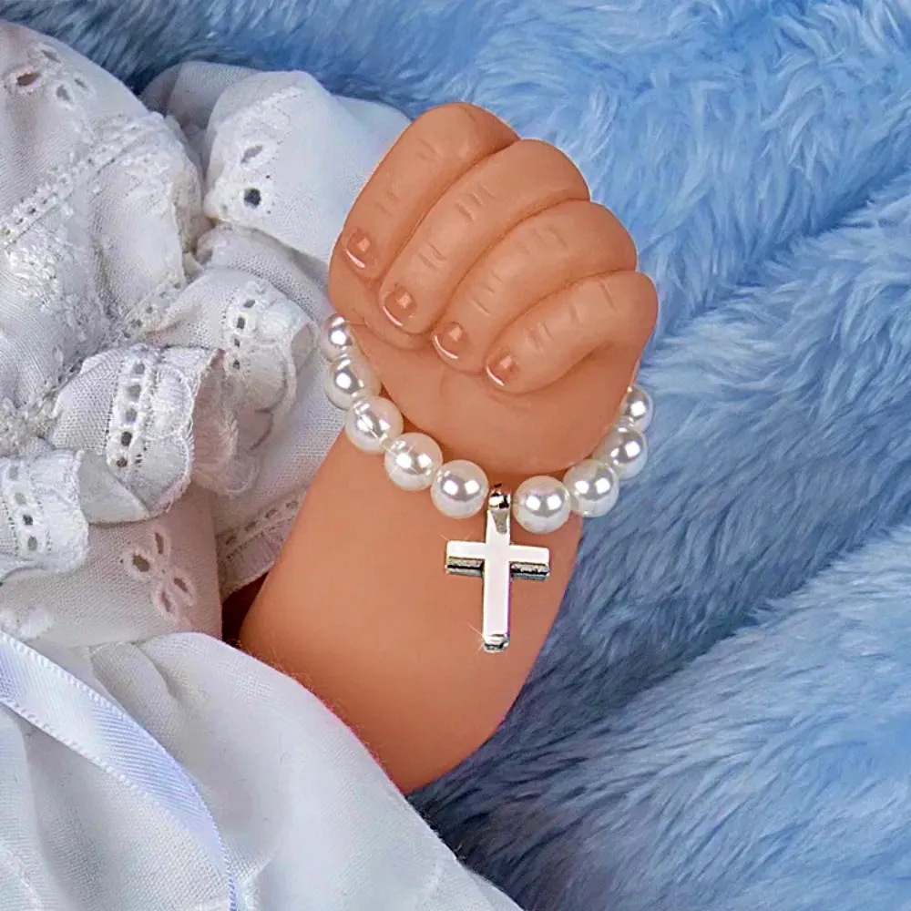 The Ashton-Drake Galleries Child of God Baby Doll RealTouch Vinyl Hand-Rooted Hair White Lace Dress Cross Bracelet Collectible Doll by Master Doll Artist Violet Parker 17 -inches