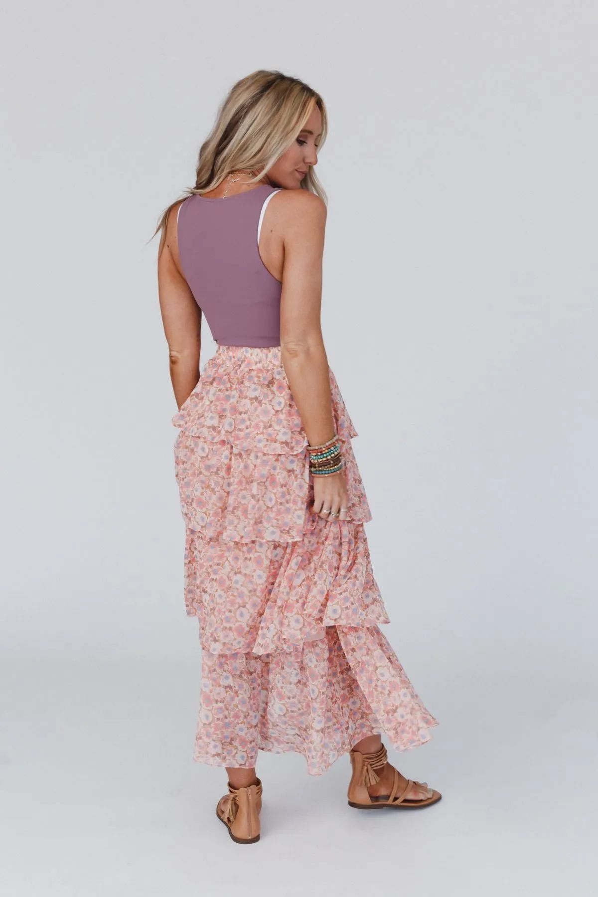 The Nest Tiers Of Joy Ruffle Maxi Skirt - Pink