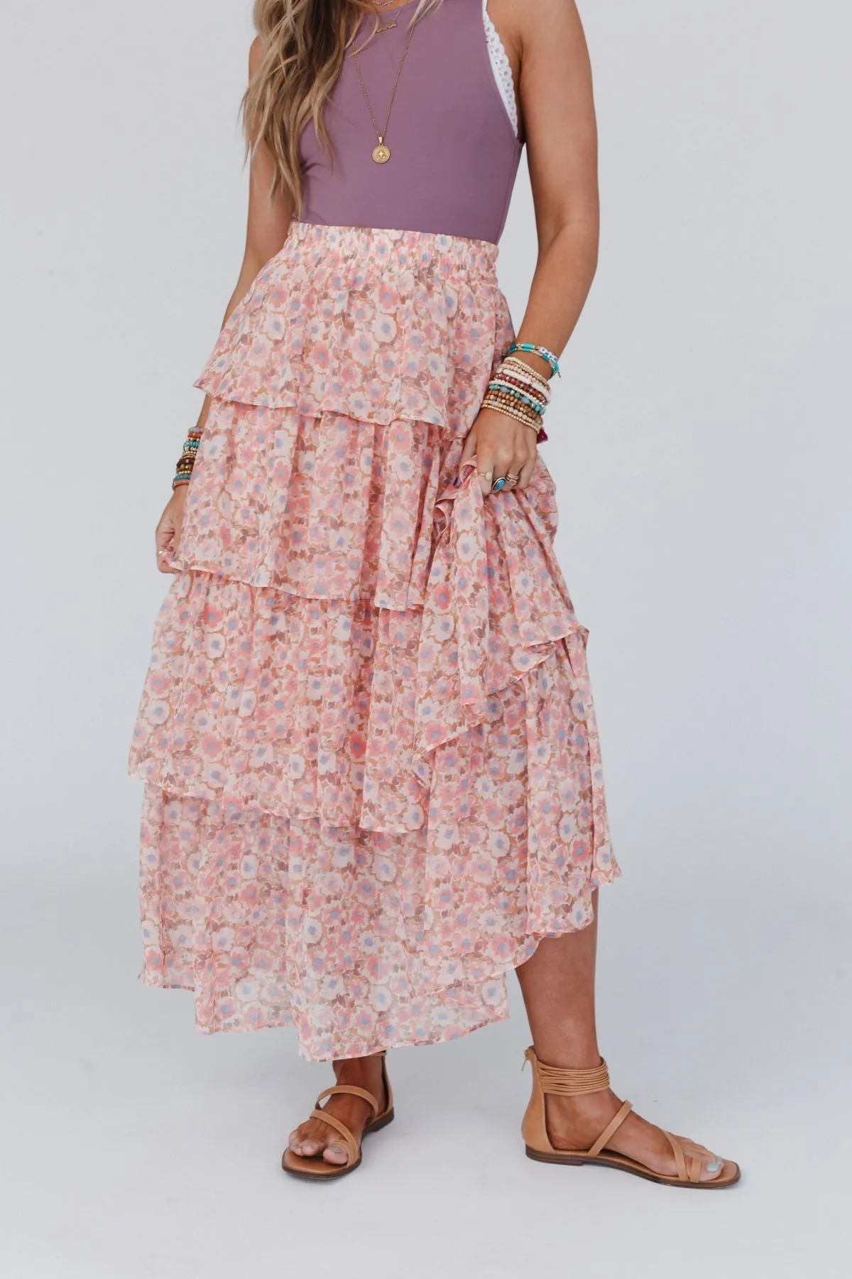 The Nest Tiers Of Joy Ruffle Maxi Skirt - Pink