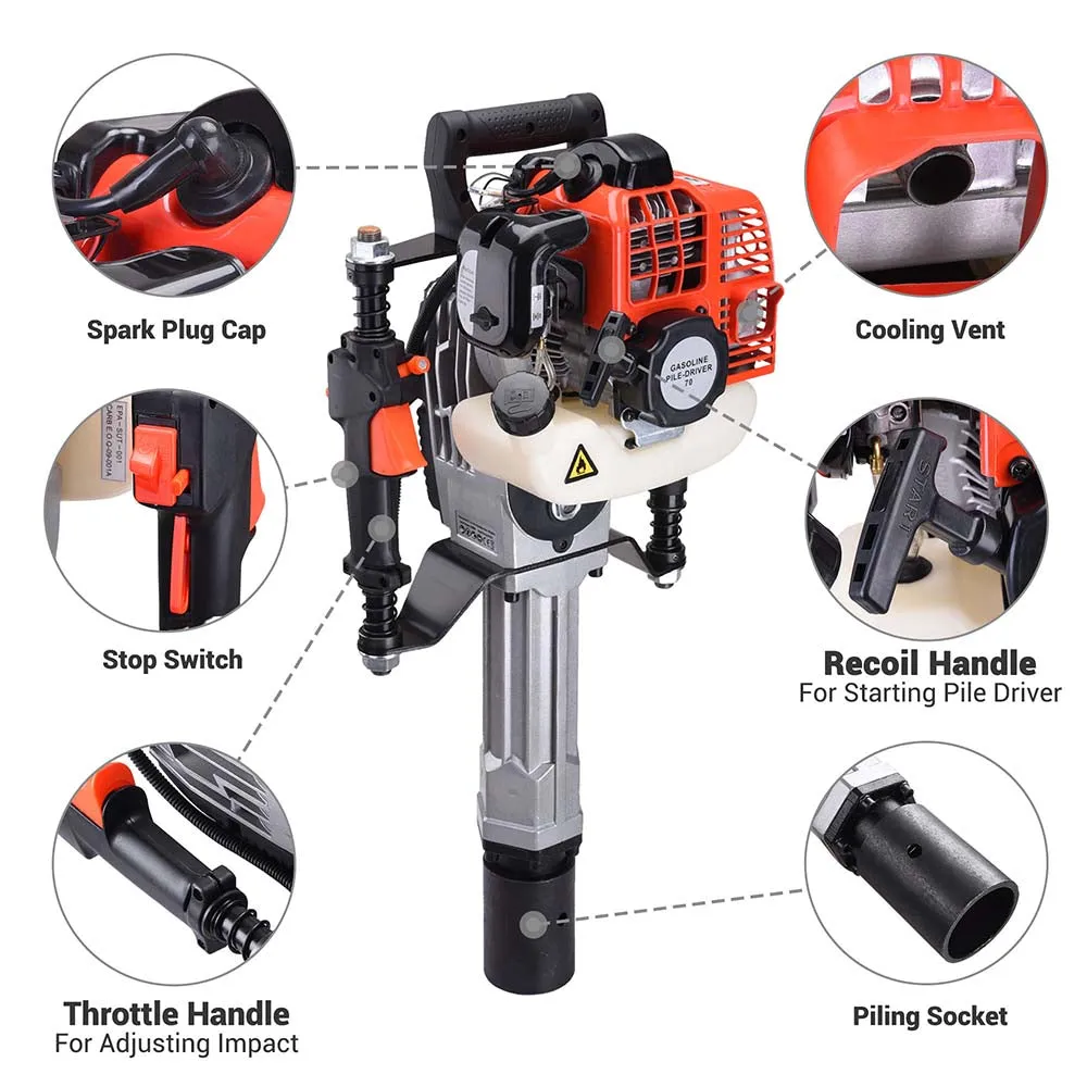 TheLAShop 52cc 1.7hp 2-stroke T-post EPA Gas Powered Petrol Pile Driver Kit