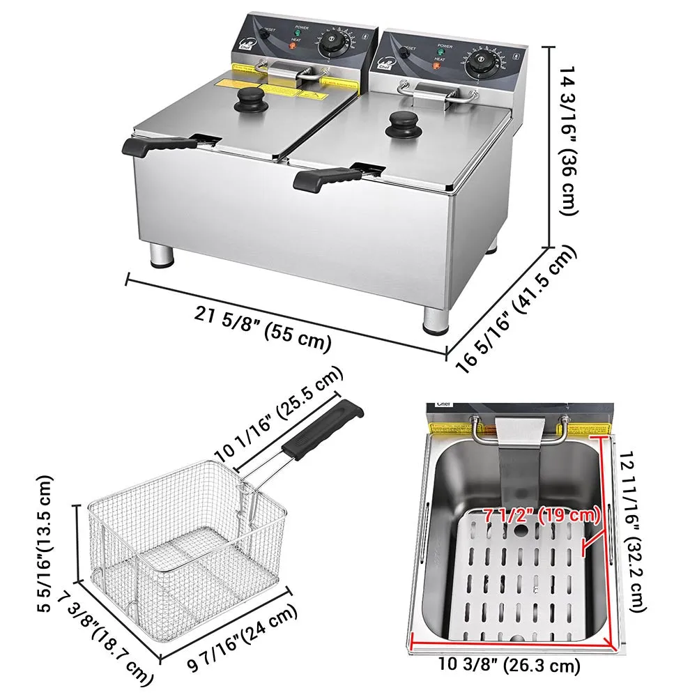 TheLAShop Deep Fryer Commercial 220V Dual Basket 6.4Gal Oil 7200W