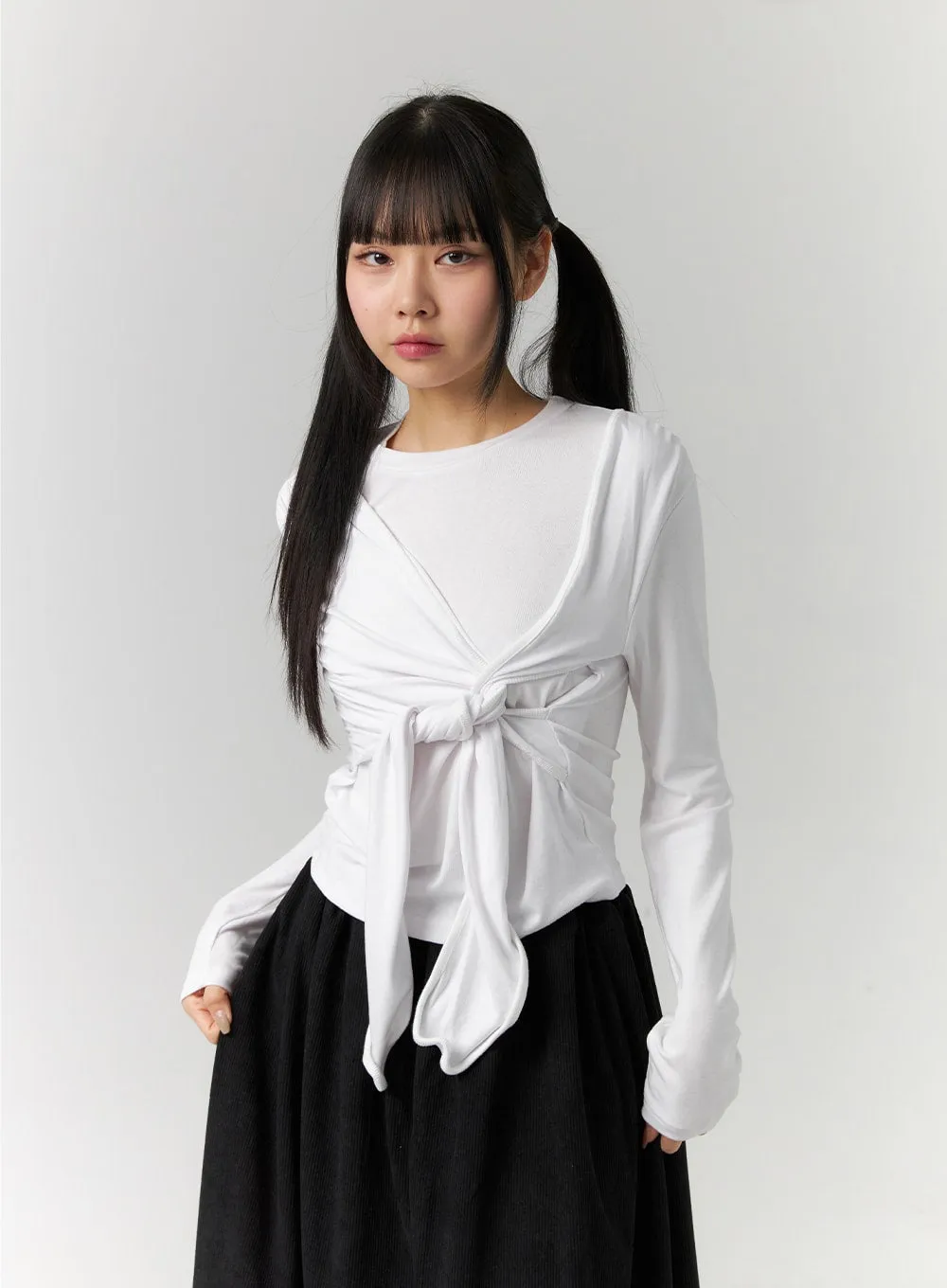 Tie Sleeve Layered Long Sleeve Tee CD308