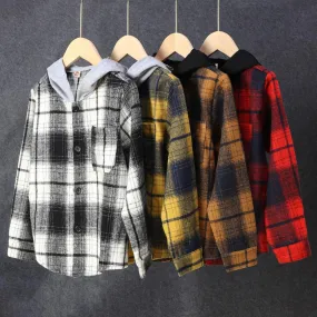 Toddler Boys Plaid Shirt Plaid Hooded Coat Shirt Wholesale Boys Clothes