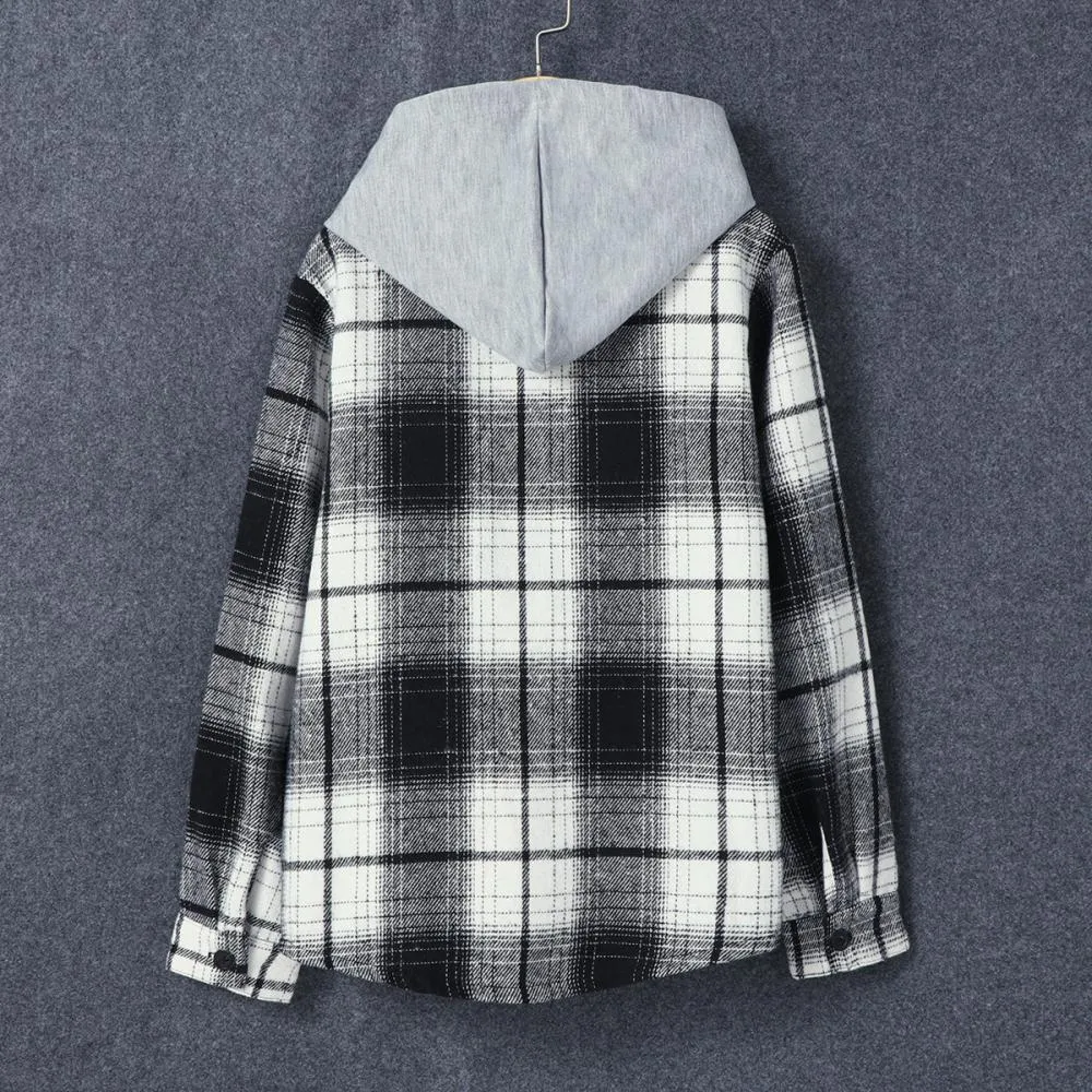 Toddler Boys Plaid Shirt Plaid Hooded Coat Shirt Wholesale Boys Clothes