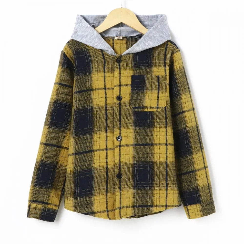 Toddler Boys Plaid Shirt Plaid Hooded Coat Shirt Wholesale Boys Clothes