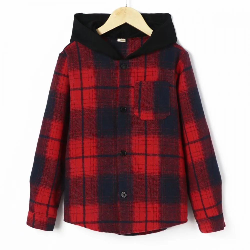 Toddler Boys Plaid Shirt Plaid Hooded Coat Shirt Wholesale Boys Clothes