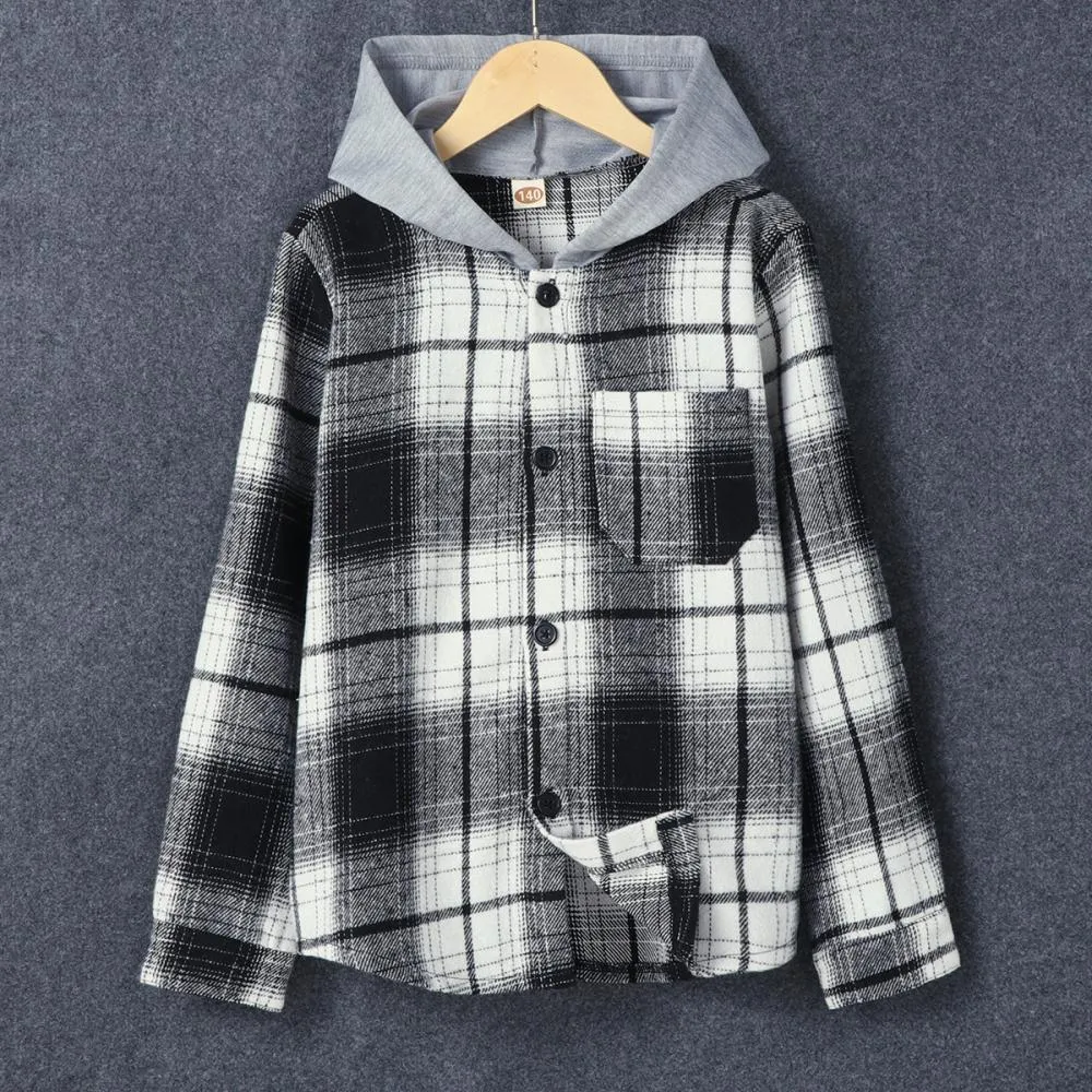 Toddler Boys Plaid Shirt Plaid Hooded Coat Shirt Wholesale Boys Clothes