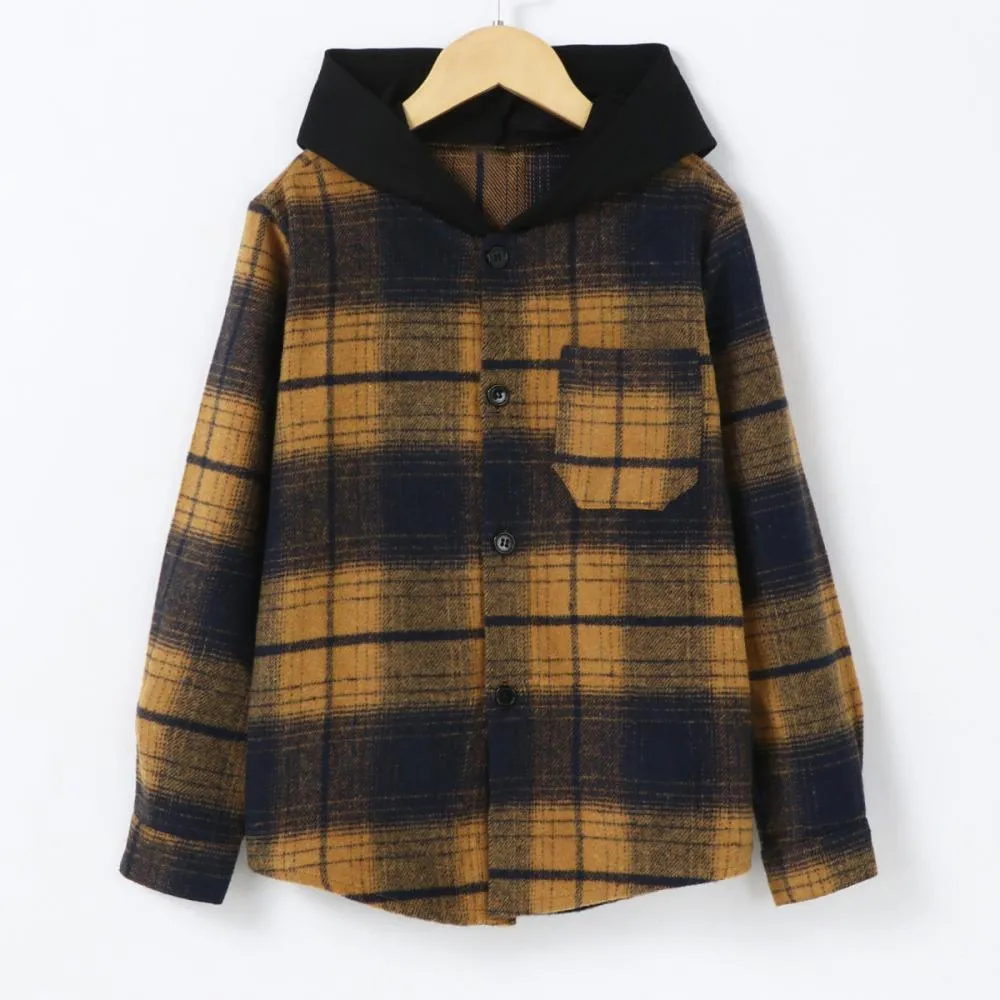 Toddler Boys Plaid Shirt Plaid Hooded Coat Shirt Wholesale Boys Clothes