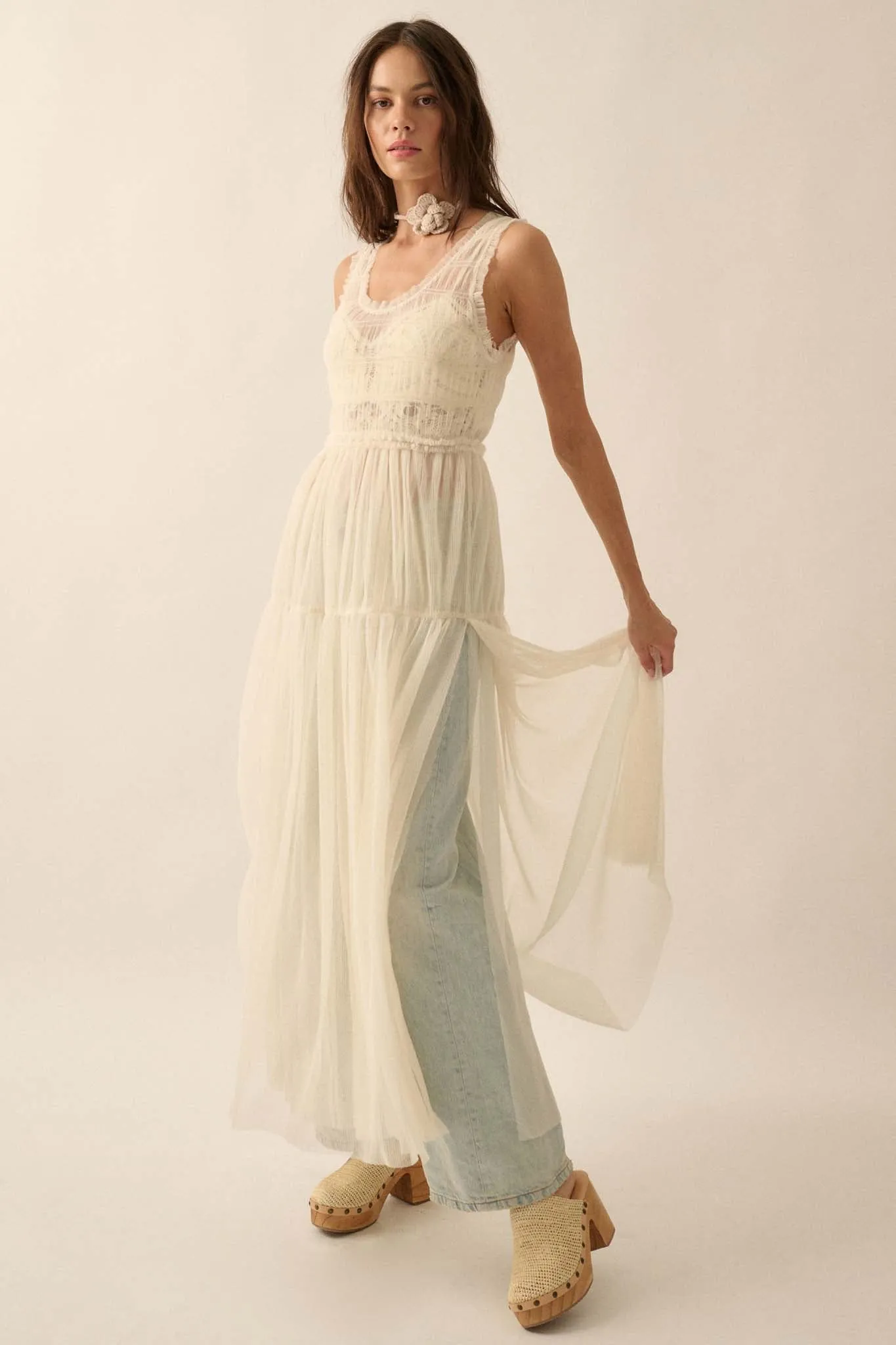 Tulle Time Sheer Smocked Tulle Maxi Dress