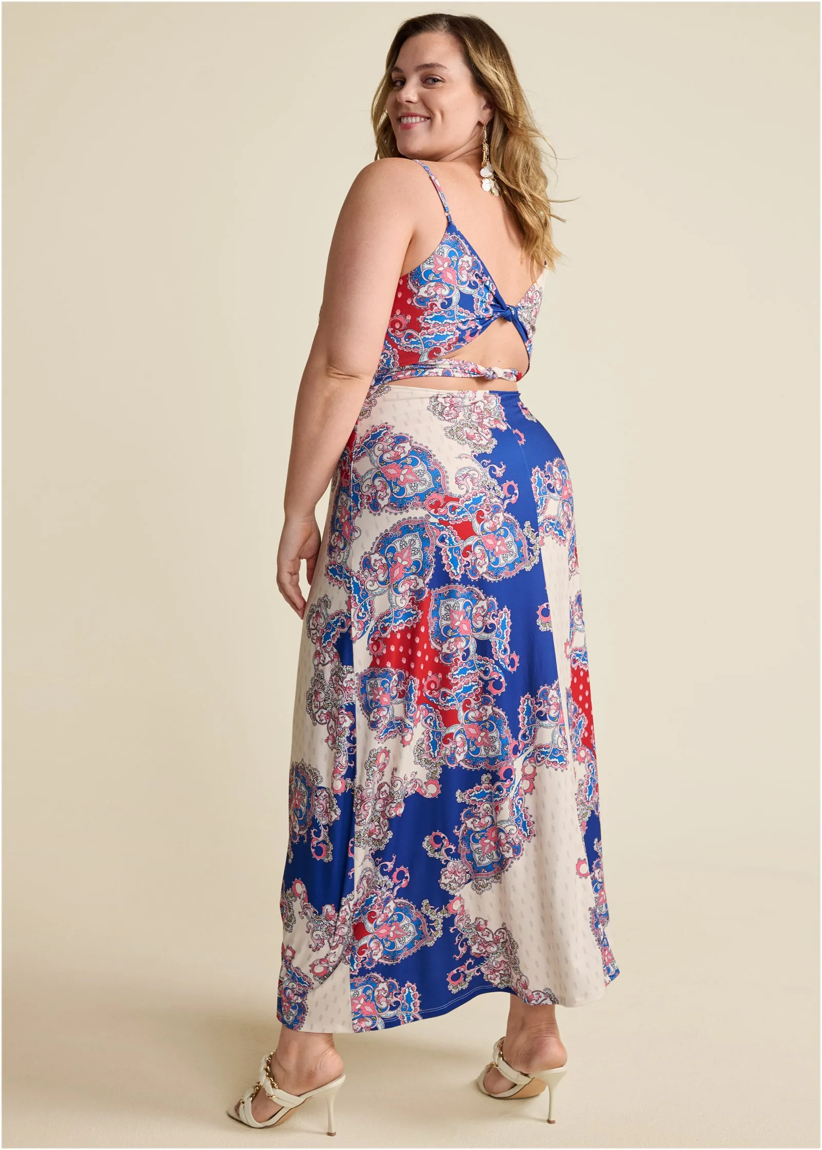 Twist Back Maxi Dress - Red Multi