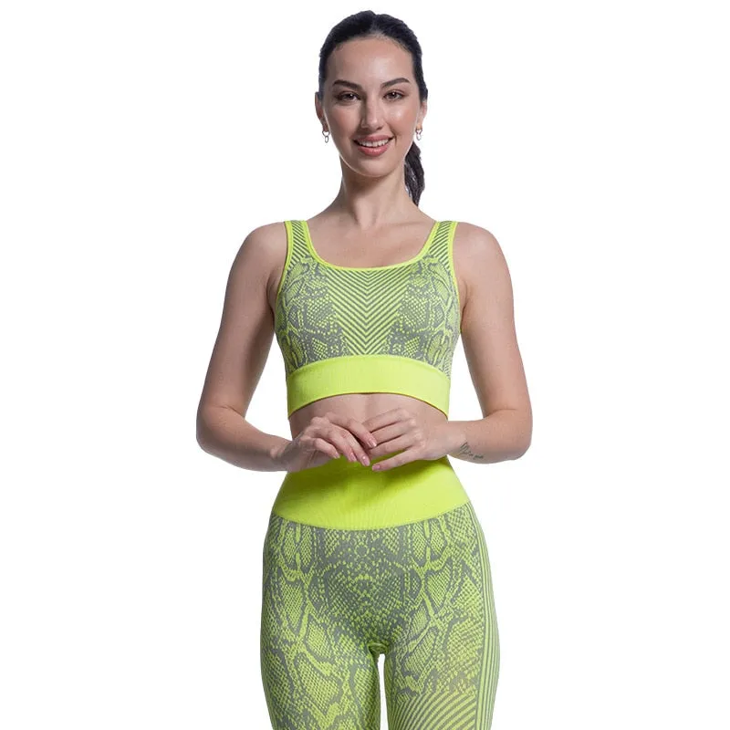 Two-piece Sexy Printed Snakeskin Sports Underwear Women's Gym Essential Hip-lifting Tights