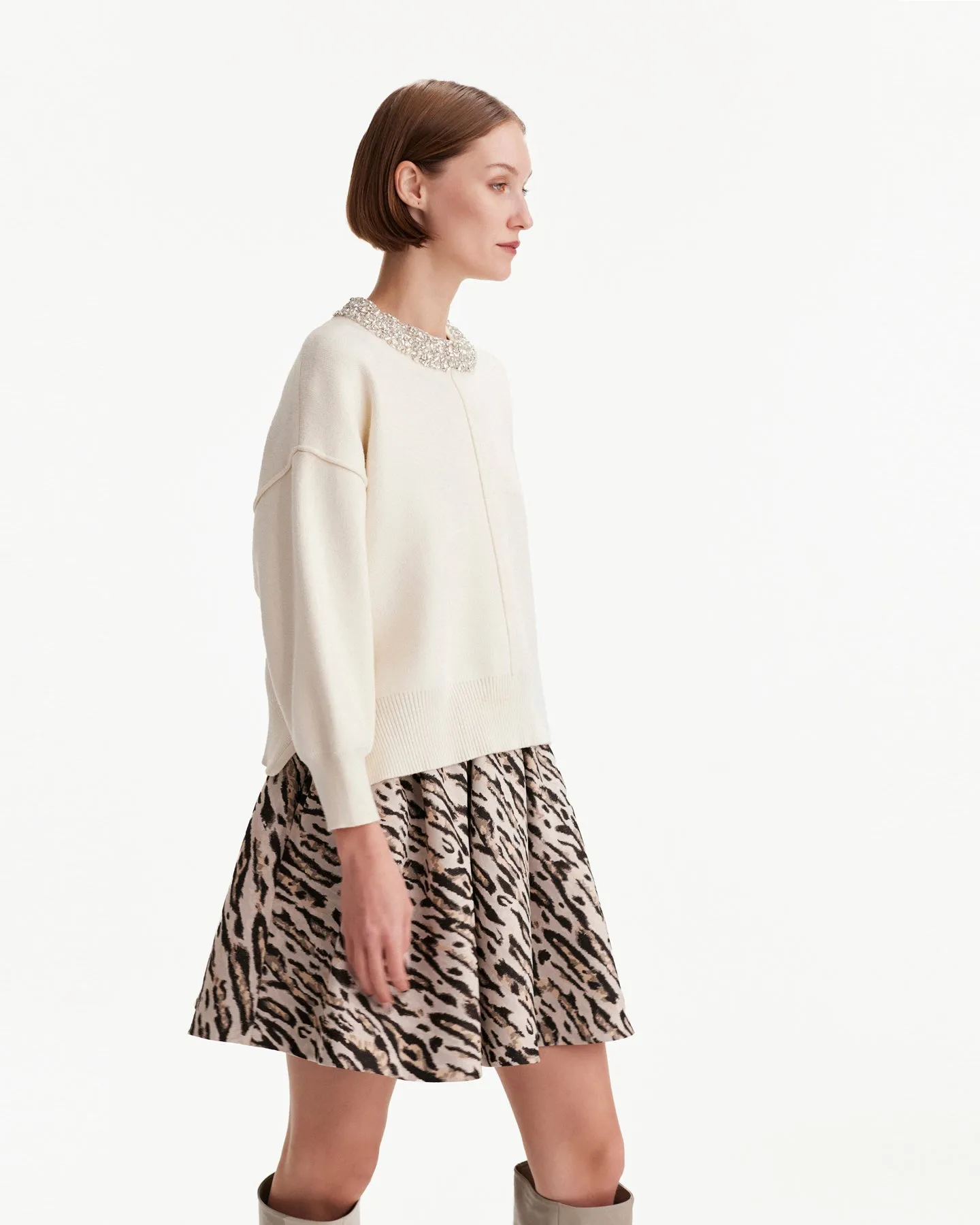 Tyche Jacquard Short Pleated Skirt