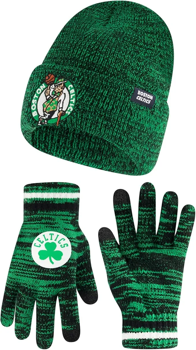 Ultra Game NBA Official Men's Super Soft Winter Beanie Knit Hat with Extra Warm Touch Screen Gloves, Boston Celtics, Team Color|Boston Celtics