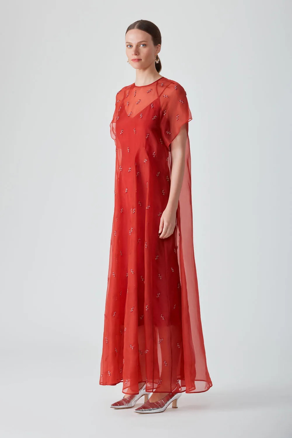 UMA EMBELLISHED MAXI DRESS - RED CHILLI