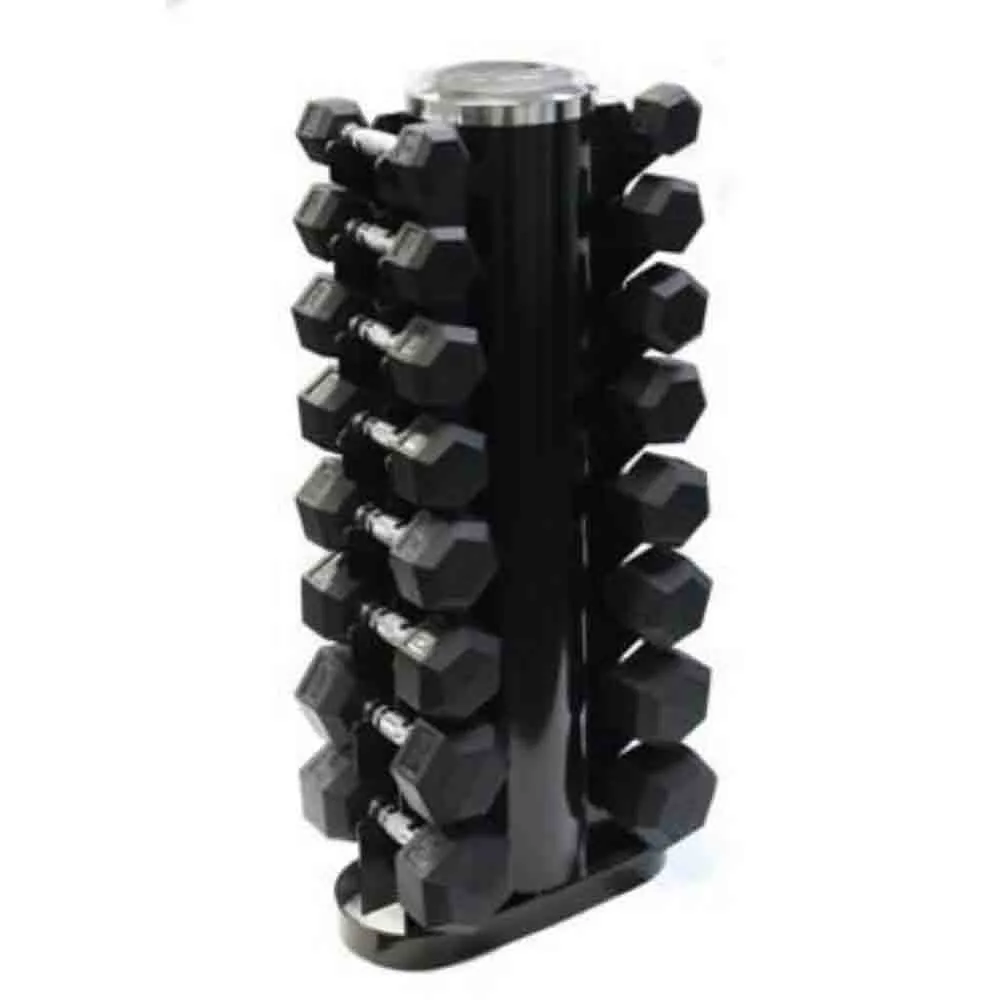 USA 5 lb to 30 lb Rubber Hex Dumbbells 8-Pair Vertical Rack