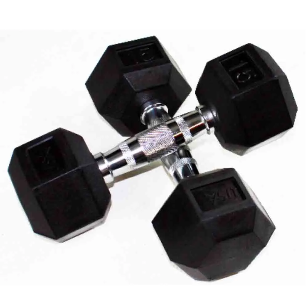 USA 5 lb to 30 lb Rubber Hex Dumbbells 8-Pair Vertical Rack