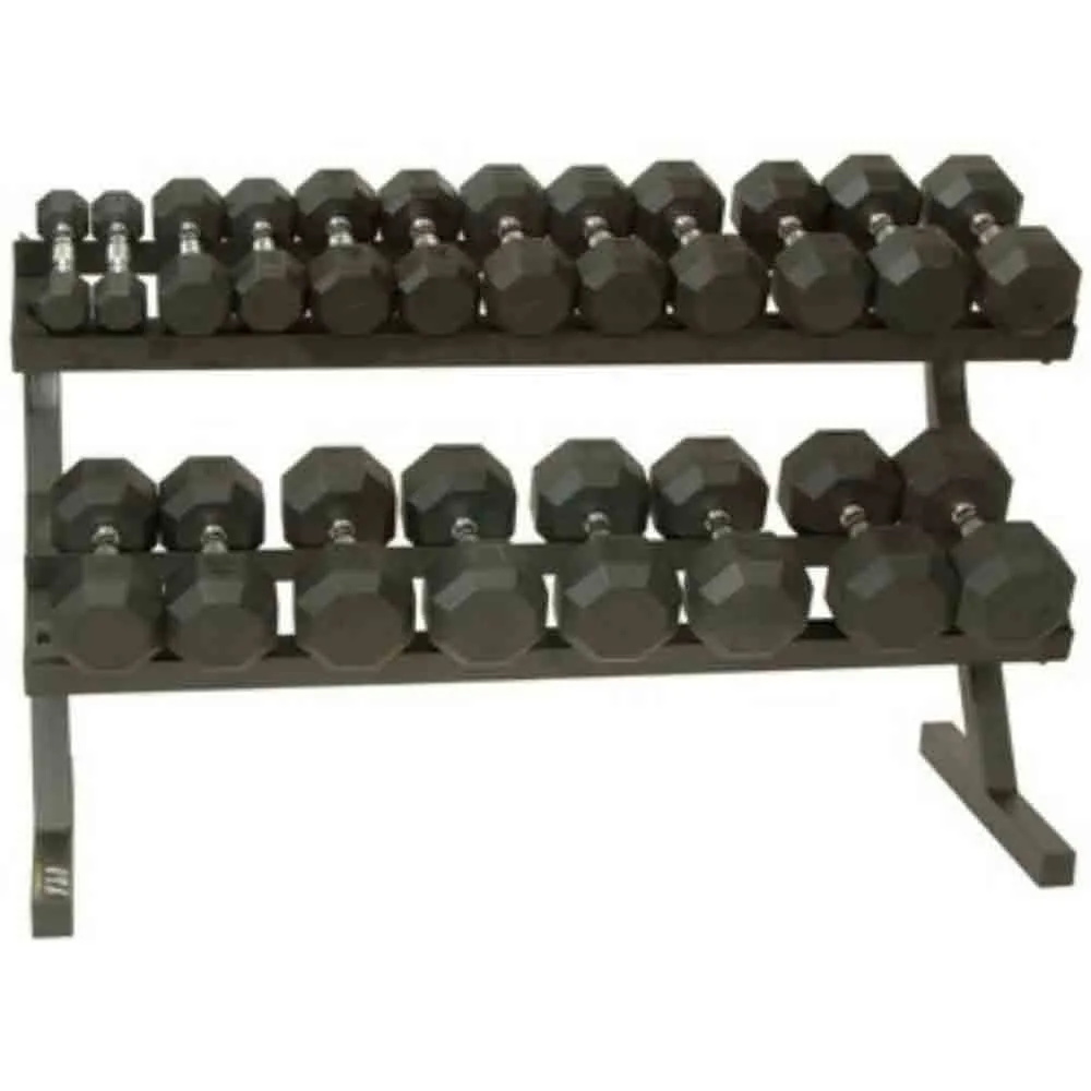 USA 5 lb to 50 lb 6 Sided Rubber Encased Dumbbell Set with Rack